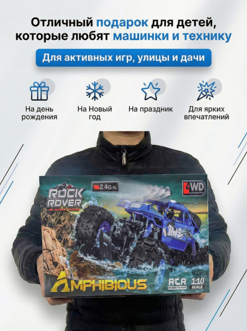 Радиоуправляемый синий краулер амфибия (2 АКБ 7.4В, свет, 1:10) - C1201W-BLUE-V2