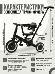 Детский беговел-велосипед 6в1 с родительской ручкой, черный - TR008-BLACK