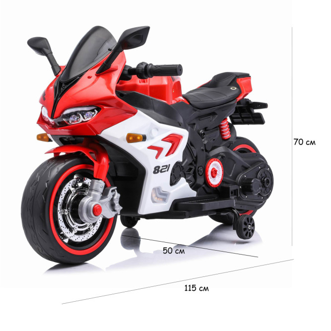 Детский электромотоцикл Ducati (12V, EVA, ручка газа, спидометр) - FT-821-RED-WHITE
