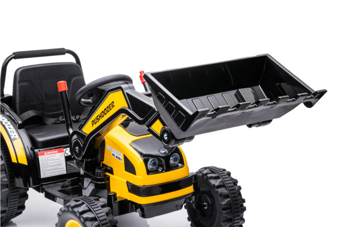 Детский электромобиль трактор с ковшом и прицепом (желтый, 2WD, EVA) - HL389-LUX-YELLOW-TRAILER