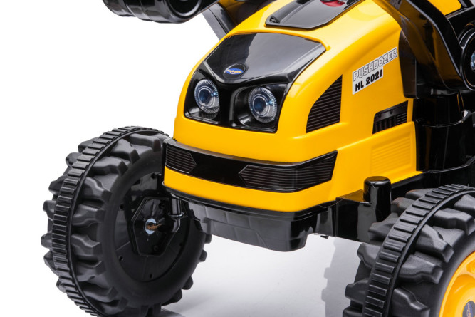 Детский электромобиль трактор с ковшом и прицепом (желтый, 2WD, EVA) - HL389-LUX-YELLOW-TRAILER