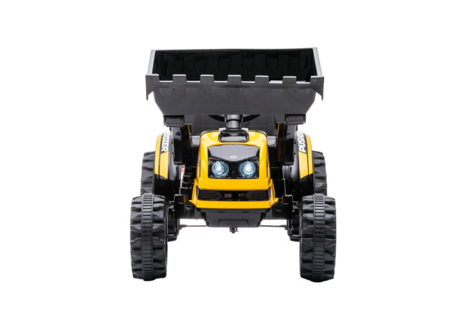 Детский электромобиль трактор с ковшом и прицепом (желтый, 2WD, EVA) - HL389-LUX-YELLOW-TRAILER
