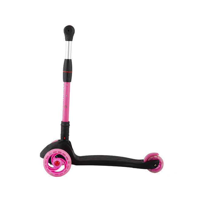 Самокат Трехколесный Складной, со Светящимися Колесами, Черный с Розовым - MSC-B072001D