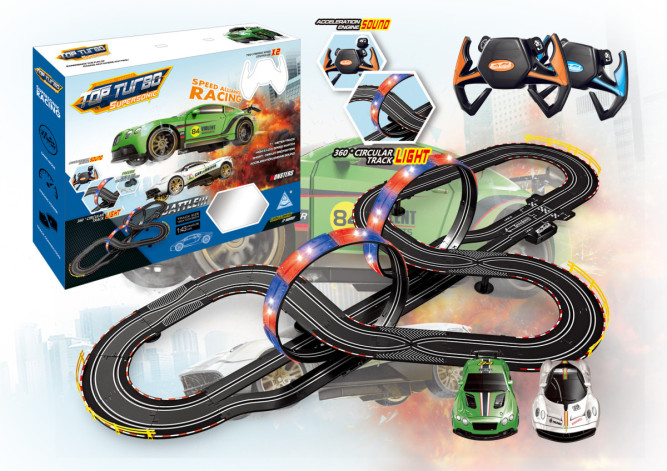 Гоночный автотрек Soba (760 см, 2 машинки на пульте, питание от сети, звук, свет) - SOBA-A47-18