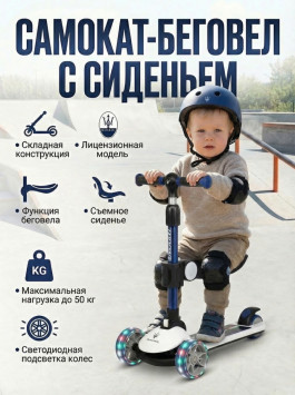 Трехколесный беговел-самокат Maserati с сиденьем - CLB-0140-WHITE