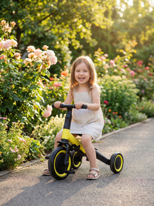 Детский беговел-велосипед 4в1 с родительской ручкой, желтый - TR007-YELLOW