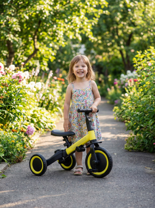 Детский беговел-велосипед 4в1 с родительской ручкой, желтый - TR007-YELLOW