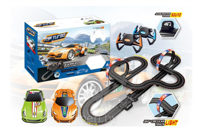 Гоночный автотрек Soba (950 см, 2 машинки на пульте, питание от сети, звук, свет) - SOBA-A47-19