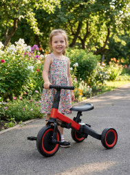 Детский беговел-велосипед 4в1 с родительской ручкой, красный - TR007-RED