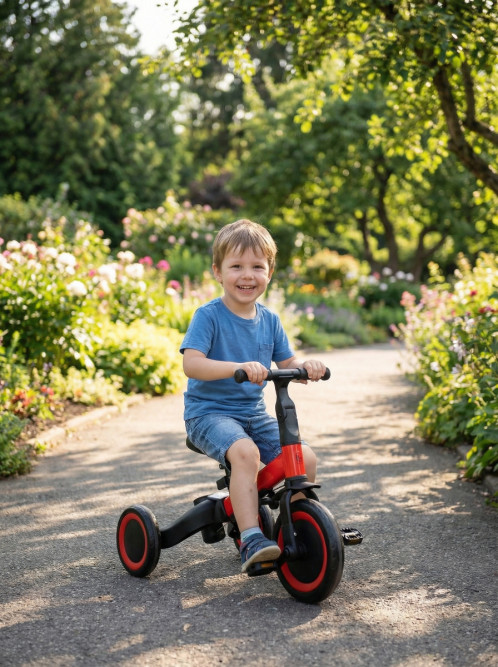 Детский беговел-велосипед 4в1 с родительской ручкой, красный - TR007-RED
