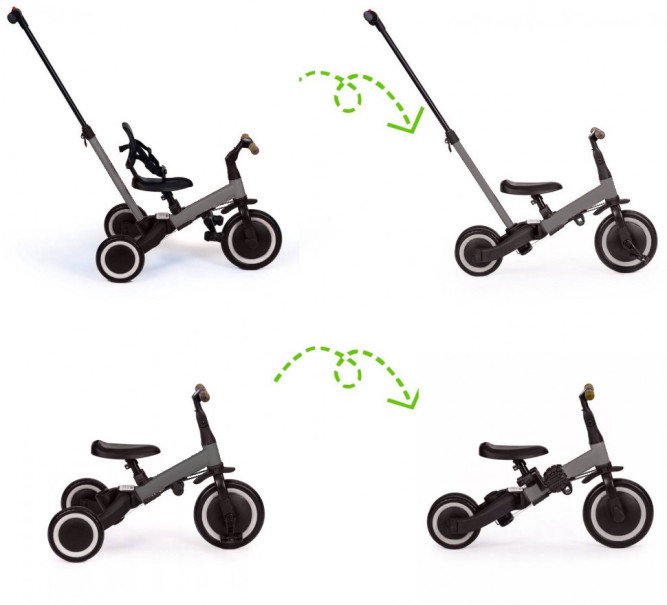Детский беговел-велосипед 4в1 с родительской ручкой, темно-серый - TR007-DARK-GREY