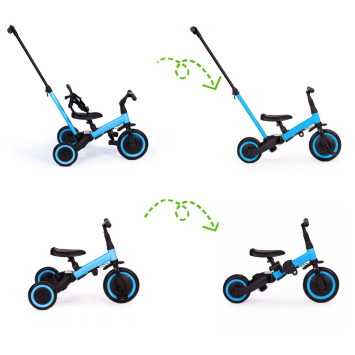 Детский беговел-велосипед 4в1 с родительской ручкой, синий - TR007-BLUE