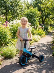 Детский беговел-велосипед 4в1 с родительской ручкой, синий - TR007-BLUE