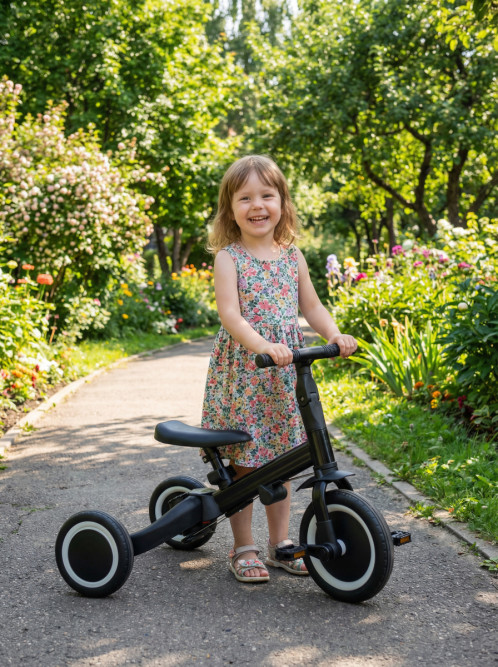 Детский беговел-велосипед 4в1 с родительской ручкой, черный - TR007-BLACK