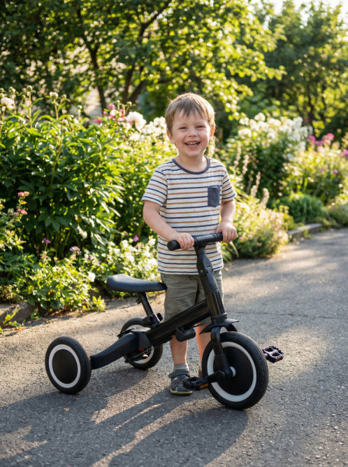 Детский беговел-велосипед 4в1 с родительской ручкой, черный - TR007-BLACK