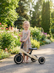 Детский беговел-велосипед 4в1 с родительской ручкой, бежевый - TR007-BEIGE