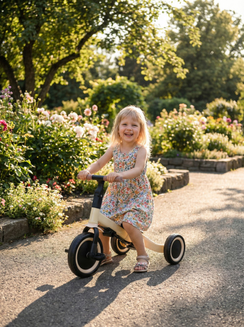 Детский беговел-велосипед 4в1 с родительской ручкой, бежевый - TR007-BEIGE