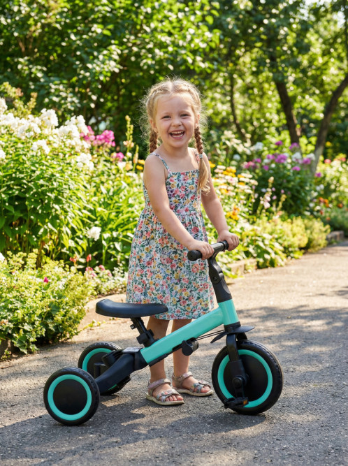 Детский беговел-велосипед 4в1 с родительской ручкой, зеленый - TR007-CYAN