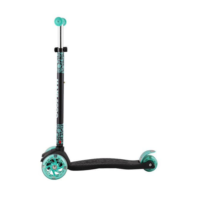 Самокат Трехколесный, со Светящимися Колесами, Черный с Бирюзой - MSC-J082005