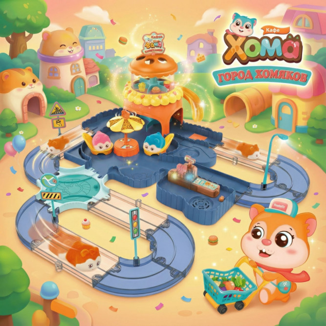 Игровой набор Fenfa &amp;quot;Город хомяков&amp;quot; Синее Кафе в гостях у Хомы (2 хомяка, свет, звук) - 1619C