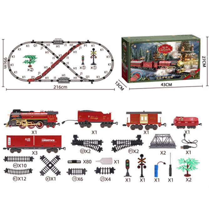 Железная дорога Новогодний поезд (свет, пульт, пар) - F-9067B-1