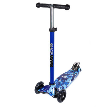 Самокат Maxiscoo Junior Трехколесный Детский с Рисунком Синий Камуфляж - MSC-J091808