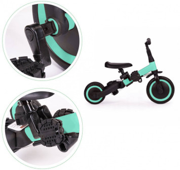 Детский беговел-велосипед 8в1 с крышей и ручкой, зеленый - TR008C-CYAN