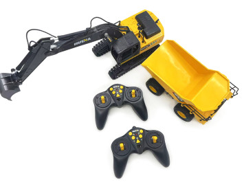 Радиоуправляемый набор экскаватор и самосвал Huina (свет, звук, акб, 1:24) - HN1559-YELLOW