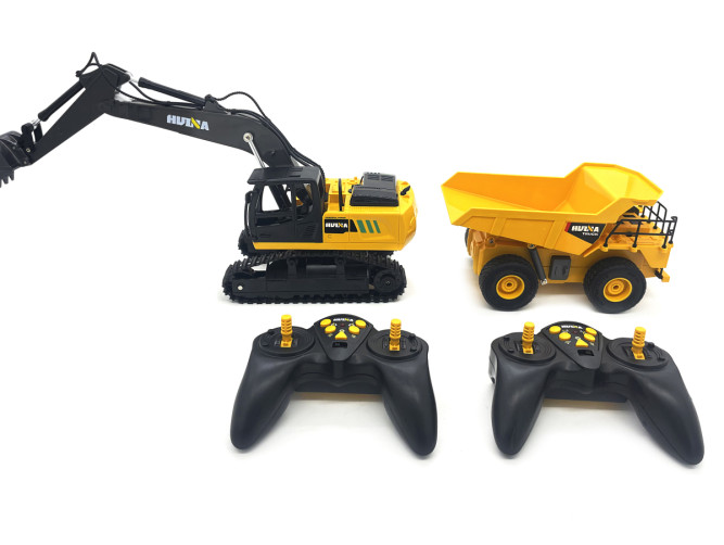 Радиоуправляемый набор экскаватор и самосвал Huina (свет, звук, акб, 1:24) - HN1559-YELLOW