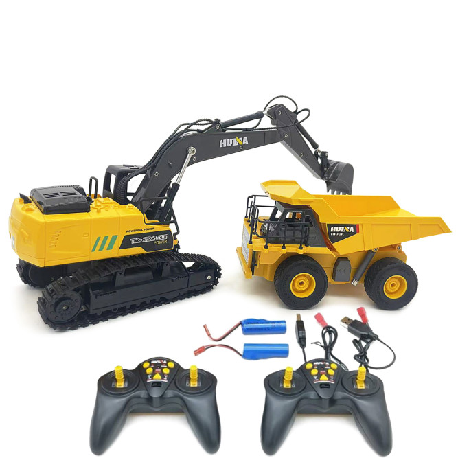 Радиоуправляемый набор экскаватор и самосвал Huina (свет, звук, акб, 1:24) - HN1559-YELLOW