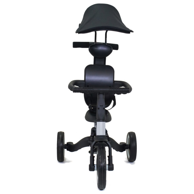 Детский беговел-велосипед 8в1 с крышей и ручкой, серый - TR008C-GREY