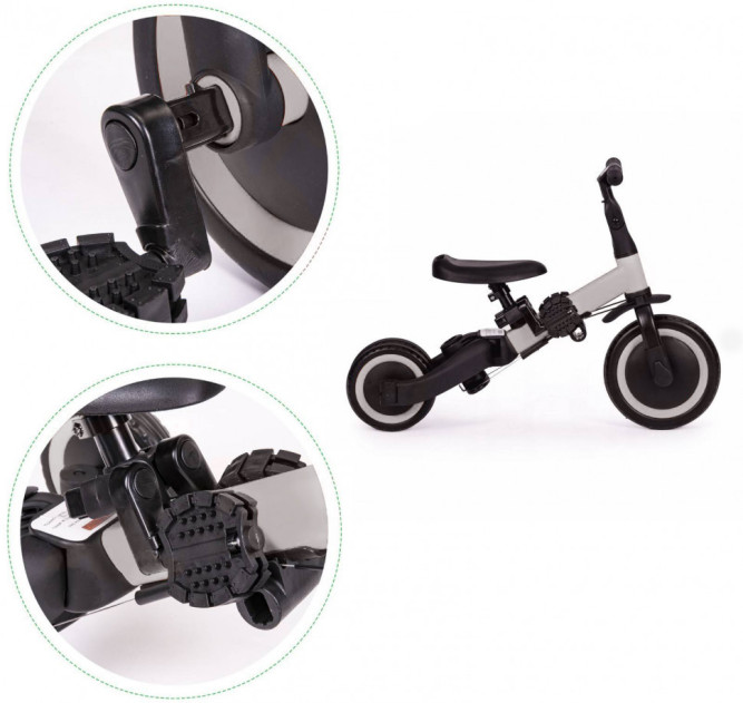 Детский беговел-велосипед 8в1 с крышей и ручкой, серый - TR008C-GREY