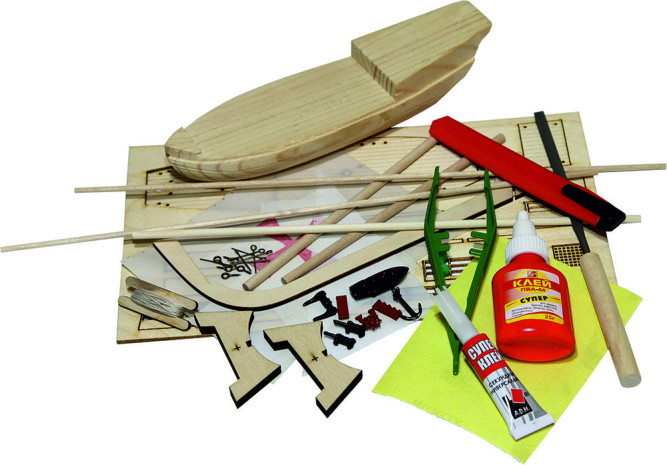 Конструктор из дерева корабль КАРАВЕЛЛА La Nina с инструментами - K09N