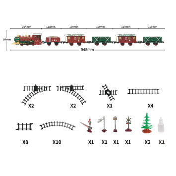 Железная дорога Новогодний поезд Fenfa (5 вагонов, звук, пускает пар) - 1603D