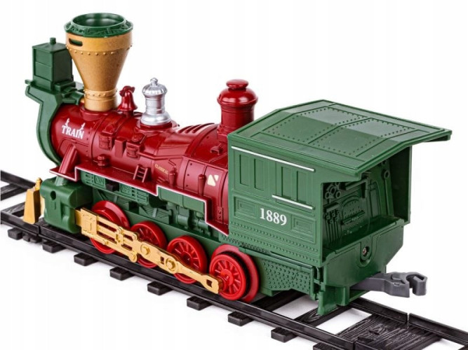 Железная дорога Новогодний поезд Fenfa (3 вагона, пар, пульт, свет, звук) - 1613F