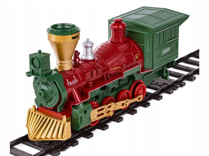 Железная дорога Новогодний поезд Fenfa (3 вагона, пар, пульт, свет, звук) - 1613F