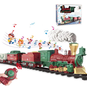 Железная дорога Новогодний поезд Fenfa (3 вагона, пар, пульт, свет, звук) - 1613F