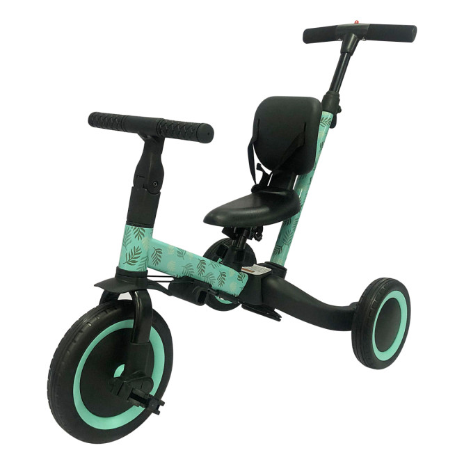 Детский беговел-велосипед 4в1 с родительской ручкой, зеленый с рисунком - TR007-CYAN-PAINT