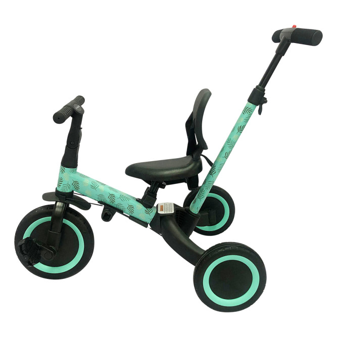 Детский беговел-велосипед 4в1 с родительской ручкой, зеленый с рисунком - TR007-CYAN-PAINT