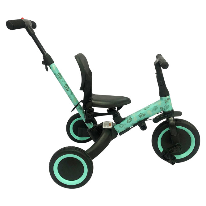 Детский беговел-велосипед 4в1 с родительской ручкой, зеленый с рисунком - TR007-CYAN-PAINT