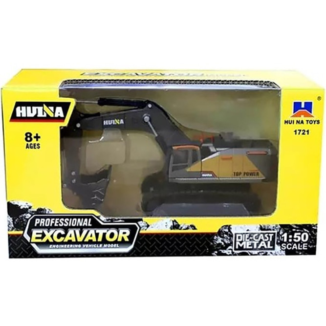 Металлический гусеничный экскаватор HUI NA TOYS масштаб 1:50 - HN1721-YELLOW