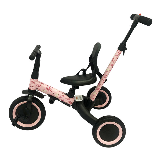 Детский беговел-велосипед 4в1 с родительской ручкой, розовый с рисунком - TR007-PINK-PAINT