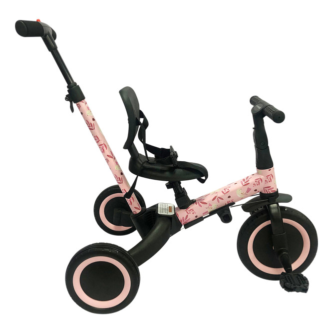 Детский беговел-велосипед 4в1 с родительской ручкой, розовый с рисунком - TR007-PINK-PAINT