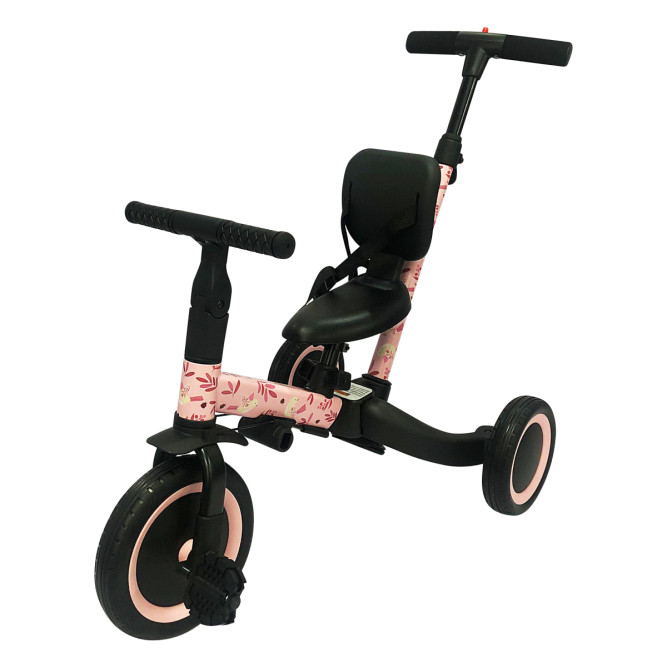 Детский беговел-велосипед 4в1 с родительской ручкой, розовый с рисунком - TR007-PINK-PAINT