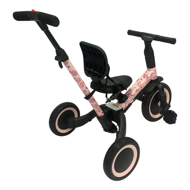 Детский беговел-велосипед 4в1 с родительской ручкой, розовый с рисунком - TR007-PINK-PAINT