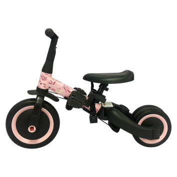 Детский беговел-велосипед 4в1 с родительской ручкой, розовый с рисунком - TR007-PINK-PAINT