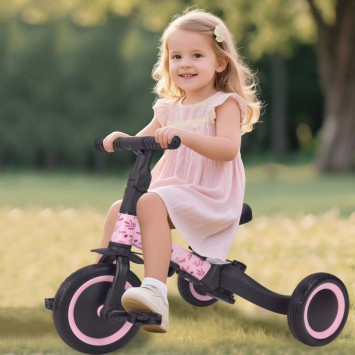 Детский беговел-велосипед 4в1 с родительской ручкой, розовый с рисунком - TR007-PINK-PAINT