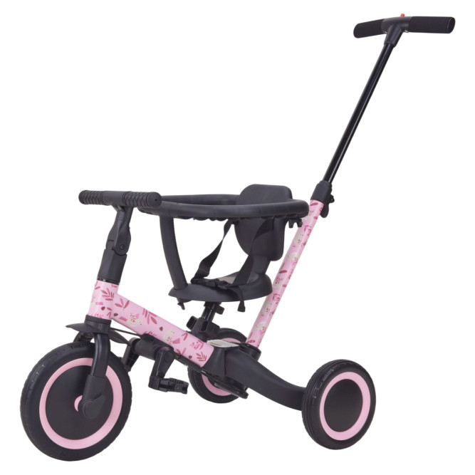 Детский беговел-велосипед 6в1 с родительской ручкой, розовый с рисунком - TR008-PINK-PAINT