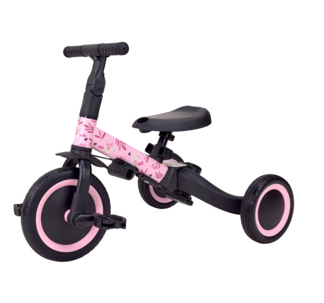 Детский беговел-велосипед 6в1 с родительской ручкой, розовый с рисунком - TR008-PINK-PAINT