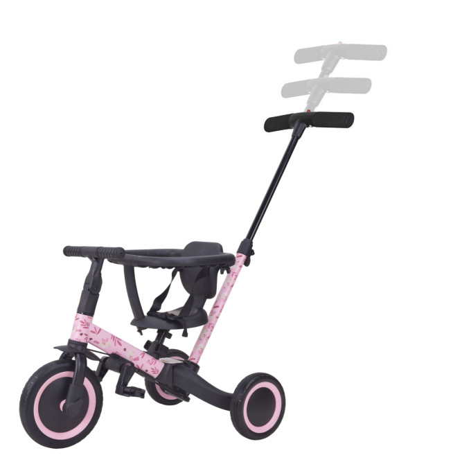Детский беговел-велосипед 6в1 с родительской ручкой, розовый с рисунком - TR008-PINK-PAINT